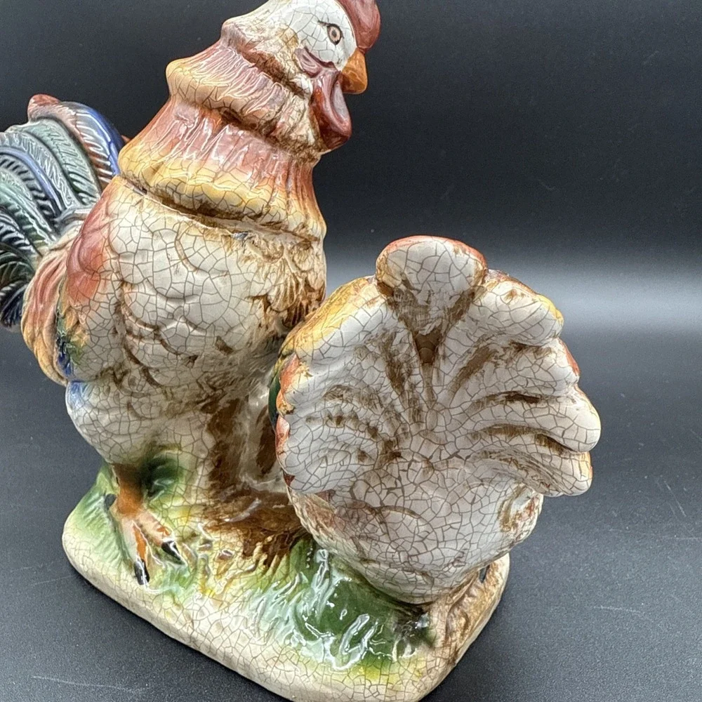 Rooster‎ Hen Baby Chick Figurine - Crackle Effect Colorful Vintage